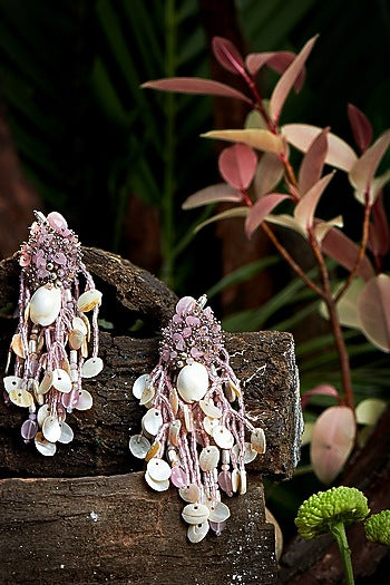 Gold Finish Mauve Tasseled Dangler Earrings