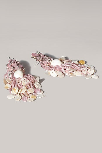 Gold Finish Mauve Tasseled Dangler Earrings