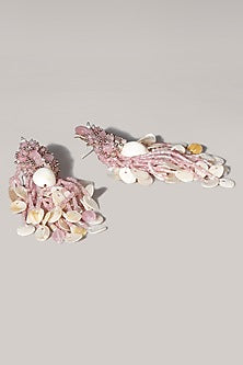 Gold Finish Mauve Tasseled Dangler Earrings