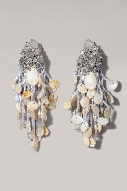 Gold Finish Cream Tasseled Dangler Earrings