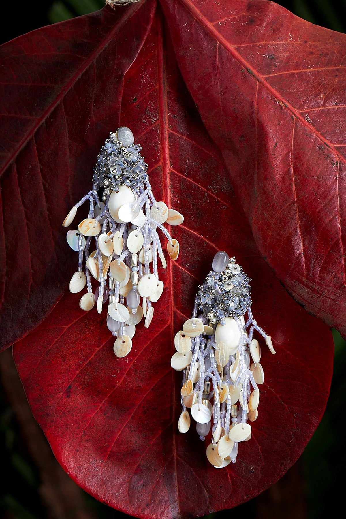 Gold Finish Cream Tasseled Dangler Earrings