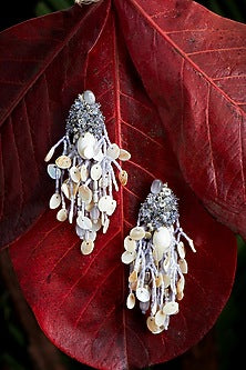 Gold Finish Cream Tasseled Dangler Earrings