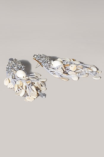 Gold Finish Cream Tasseled Dangler Earrings