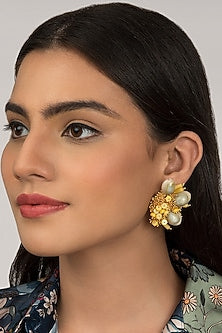 Beige Shell Handcrafted Stud Earrings