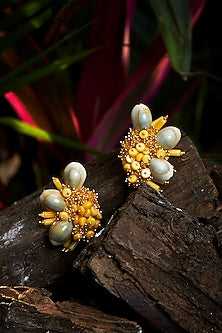 Beige Shell Handcrafted Stud Earrings