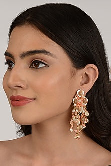 Gold Finish Peach Shell & Tassel Dangler Earrings