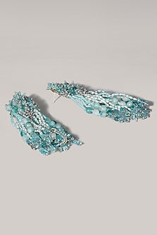 Gold Finish Powder Blue Pearl Crystals Dangler Earrings