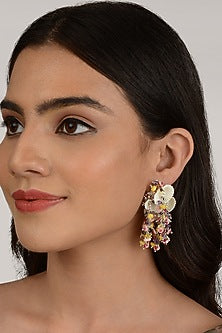 Gold Finish Glass Beaded Stud Earrings