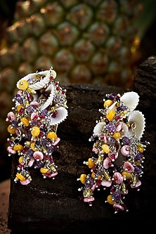Gold Finish Glass Beaded Stud Earrings