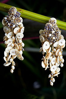 Gold Finish White & Grey Crystal Beaded Dangler Earrings