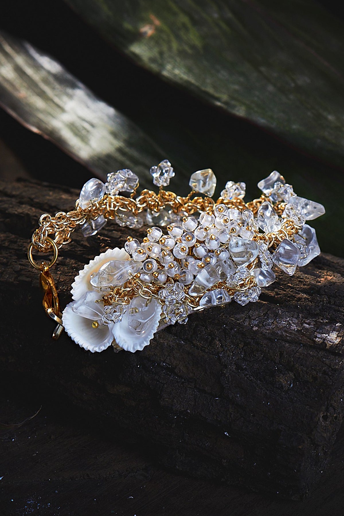 Gold Finish Cluster Beaded Bracelet