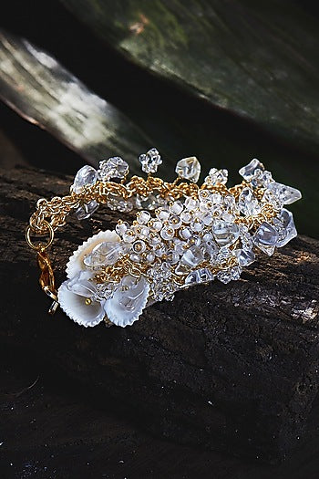 Gold Finish Cluster Beaded Bracelet