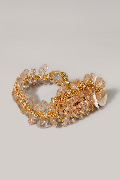 Gold Finish Pink Beaded Bracelet