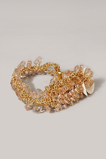 Gold Finish Pink Beaded Bracelet