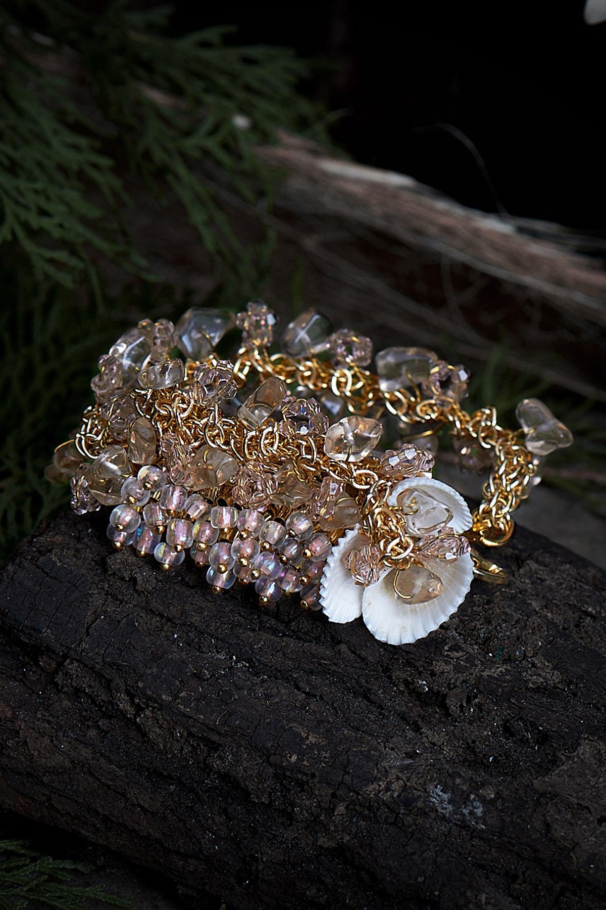 Gold Finish Pink Beaded Bracelet