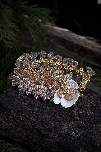 Gold Finish Pink Beaded Bracelet