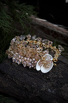 Gold Finish Pink Beaded Bracelet