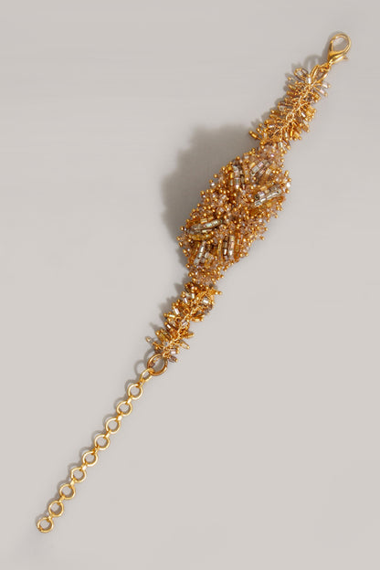 Gold Finish Beige Cluster Beaded Bracelet