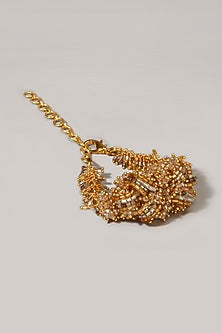 Gold Finish Beige Cluster Beaded Bracelet