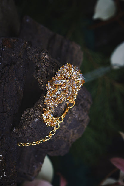 Gold Finish Beige Cluster Beaded Bracelet