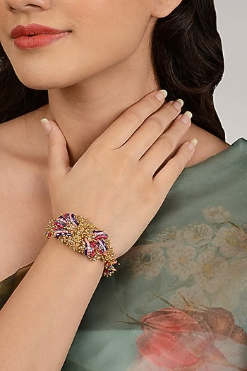 Gold Finish Pastel Beaded Handcrafted Bracelet