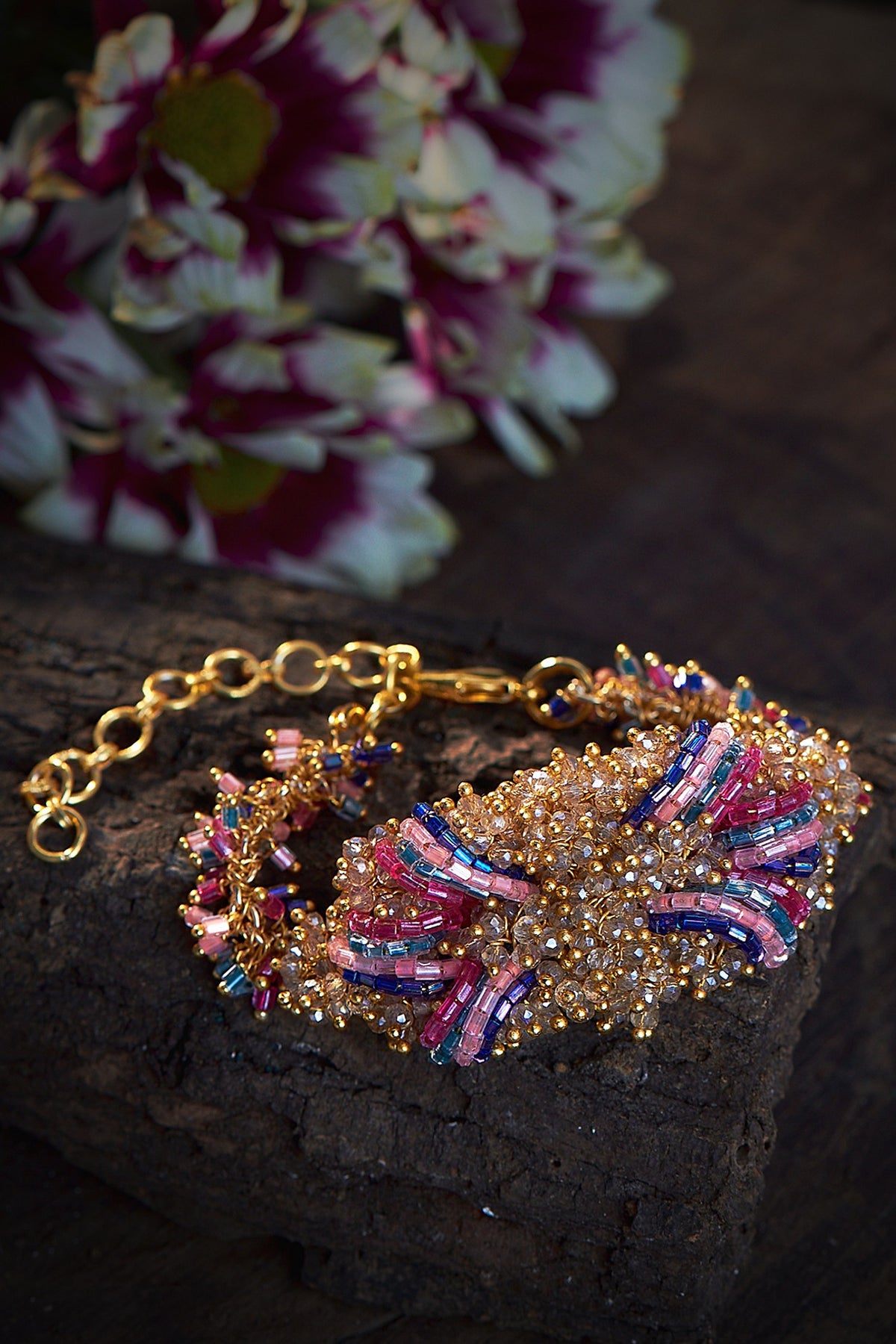 Gold Finish Pastel Beaded Handcrafted Bracelet