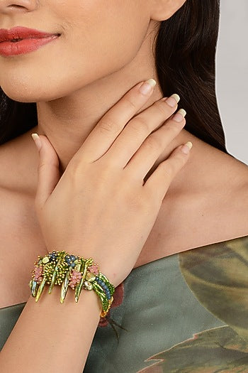 Gold Finish Crystal Beaded Shell Bracelet