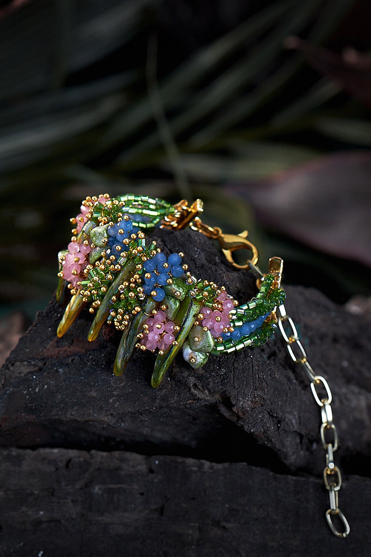 Gold Finish Crystal Beaded Shell Bracelet