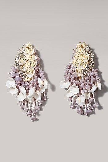Gold Finish Lilac Semi-Precious Stone Dangler Earrings