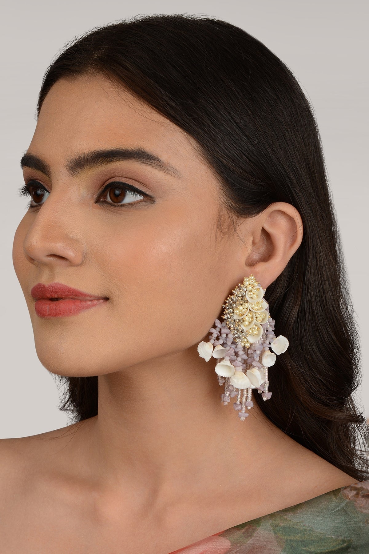 Gold Finish Lilac Semi-Precious Stone Dangler Earrings