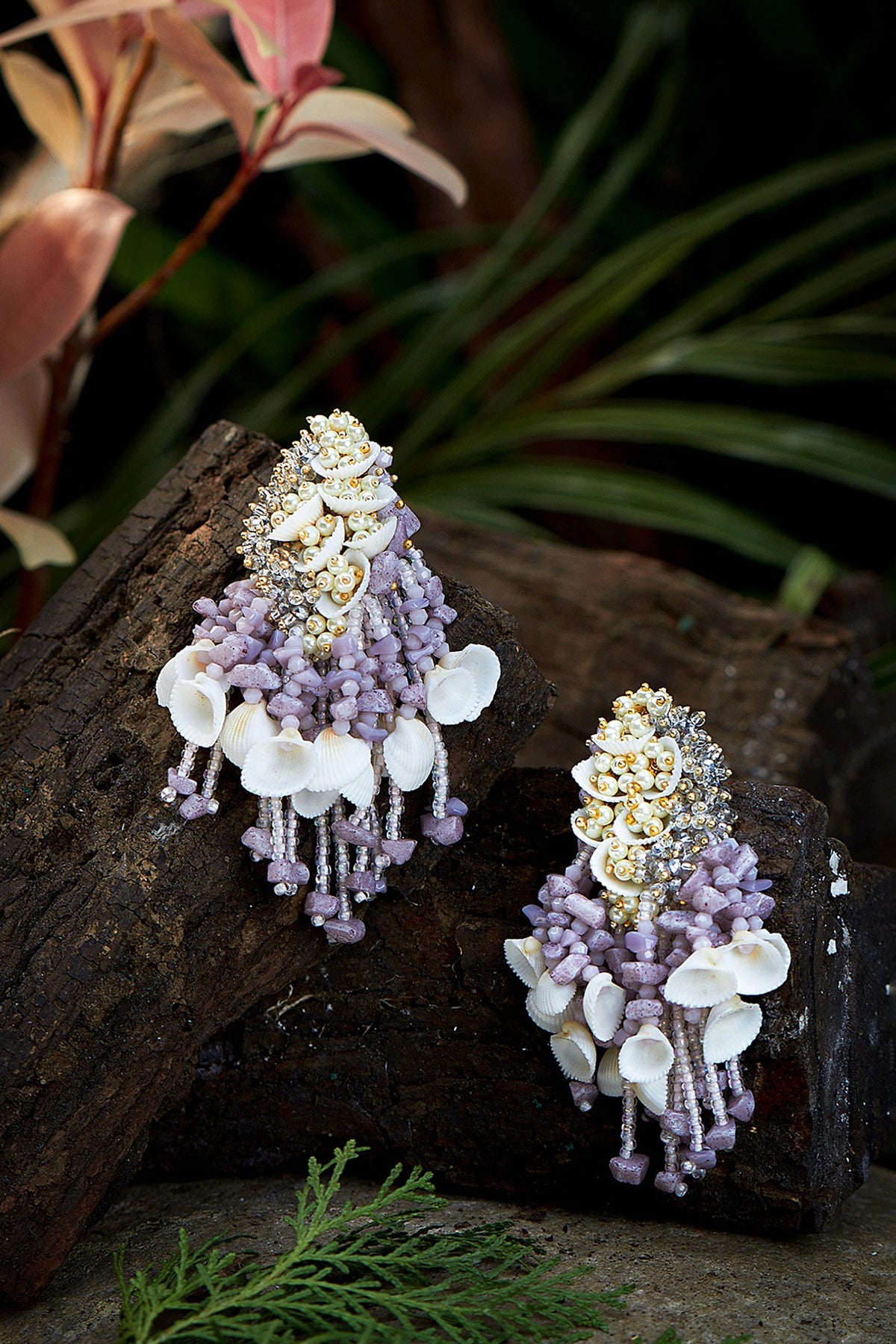 Gold Finish Lilac Semi-Precious Stone Dangler Earrings