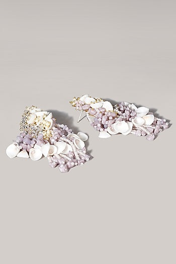 Gold Finish Lilac Semi-Precious Stone Dangler Earrings
