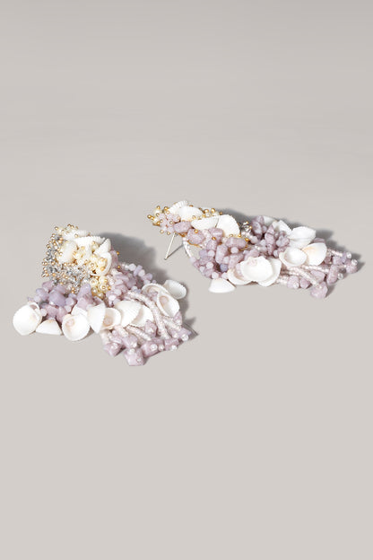 Gold Finish Lilac Semi-Precious Stone Dangler Earrings