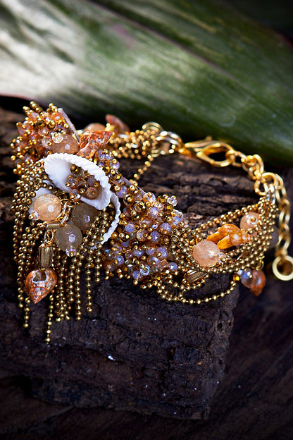 Gold Finish Shell & Beaded Bracelet