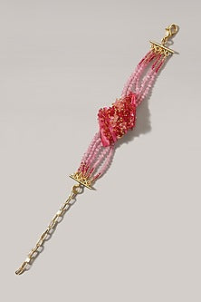 Gold Finish Pink Beaded Bracelet