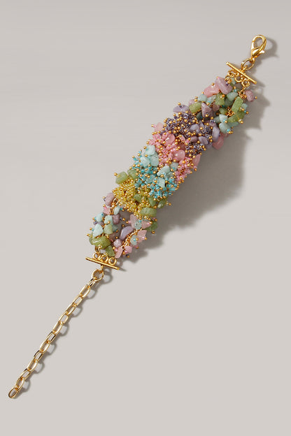 Gold Finish Crystal Beaded Cuff Bracelet