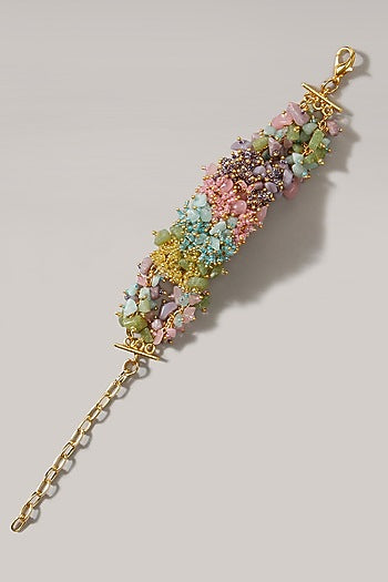 Gold Finish Crystal Beaded Cuff Bracelet