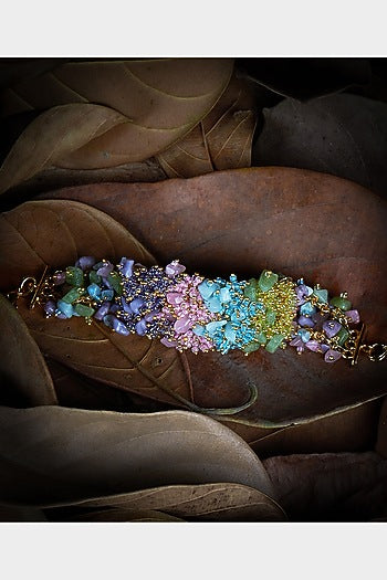 Gold Finish Crystal Beaded Cuff Bracelet