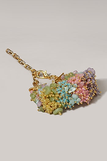 Gold Finish Crystal Beaded Cuff Bracelet