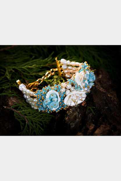 Gold Finish Turquoise Beaded Bracelet