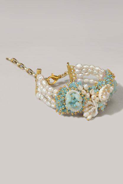 Gold Finish Turquoise Beaded Bracelet