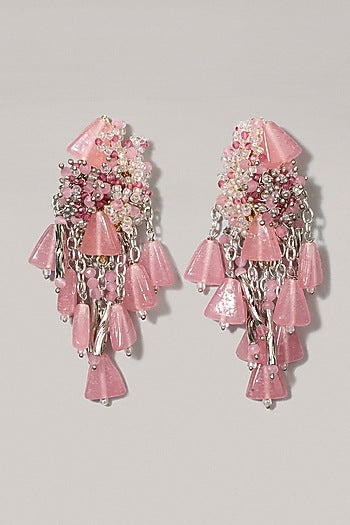 Gold Finish Pink Crystal Beaded Dangler Earrings