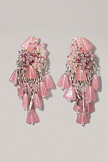 Gold Finish Pink Crystal Beaded Dangler Earrings