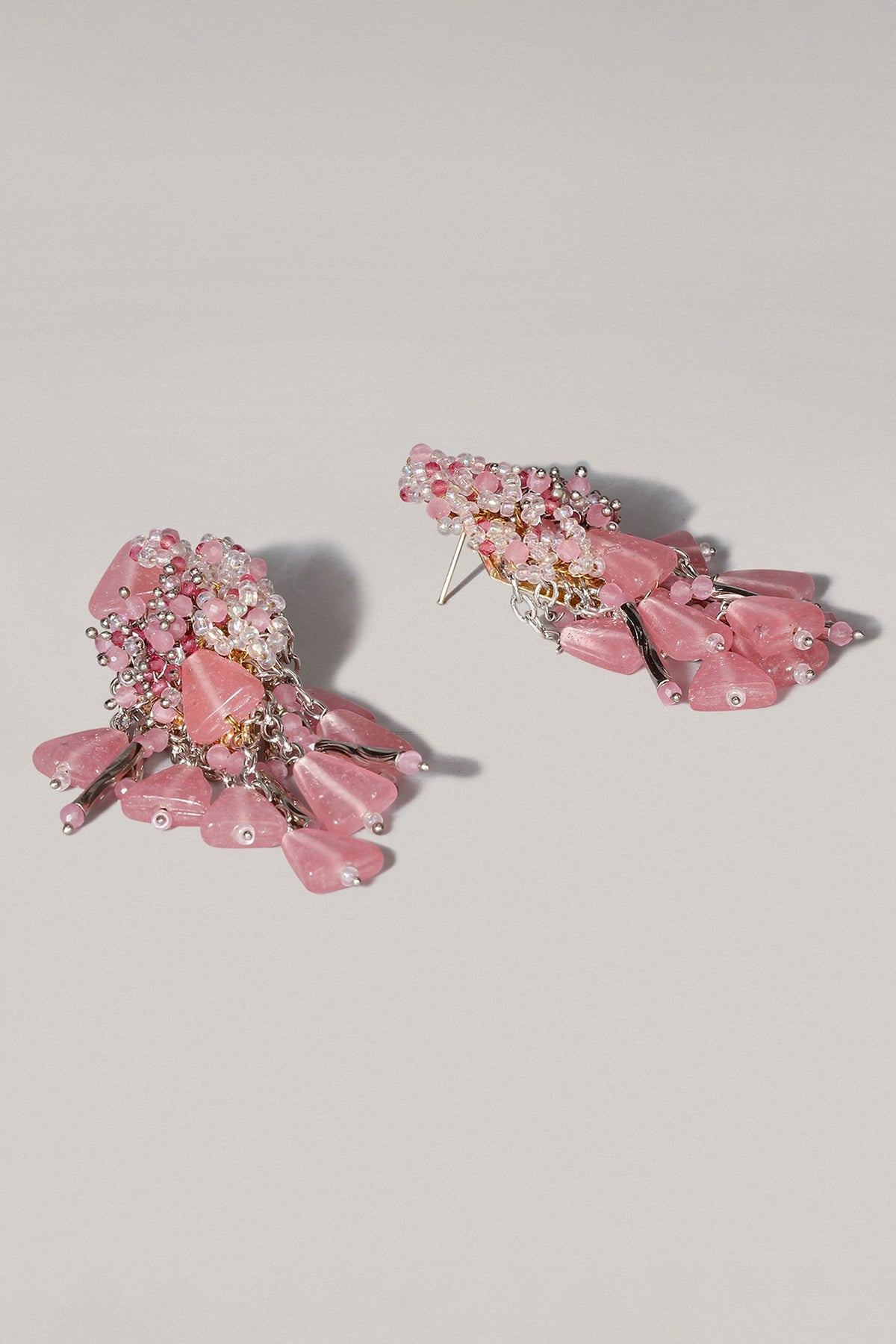 Gold Finish Pink Crystal Beaded Dangler Earrings