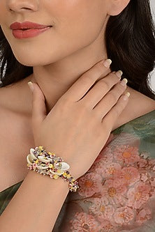 Gold Finish Crystal & Beaded Bracelet