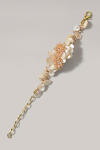 Gold Finish White Beaded Bracelet