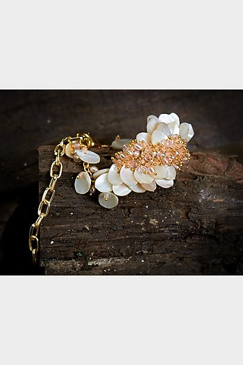Gold Finish White Beaded Bracelet