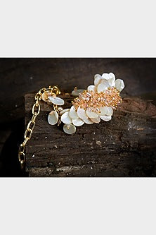 Gold Finish White Beaded Bracelet