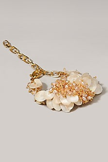 Gold Finish White Beaded Bracelet