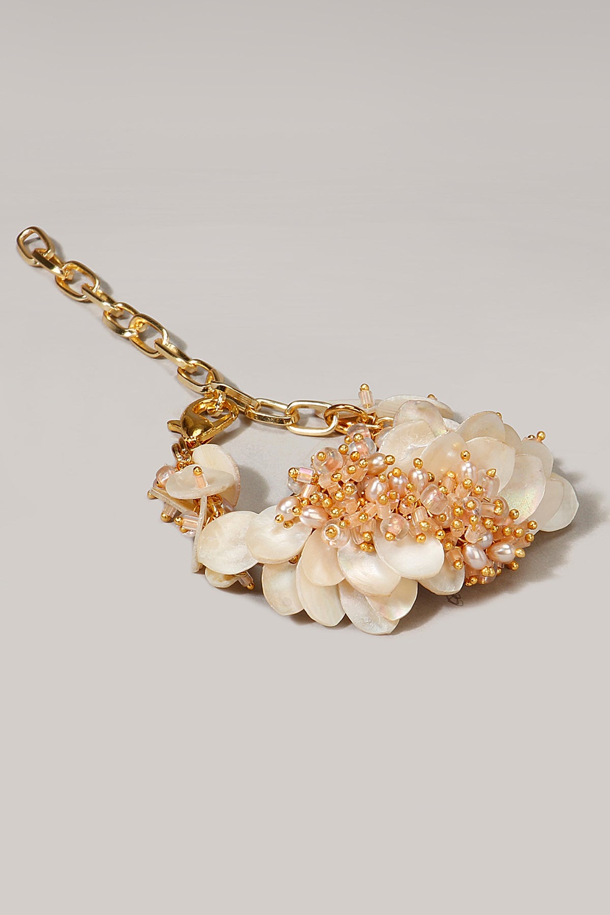 Gold Finish White Beaded Bracelet